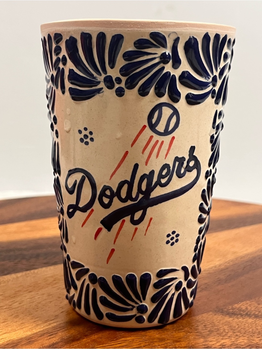 Dodgers Ceramic Tumbler - Blue and Red Floral Design hand painted